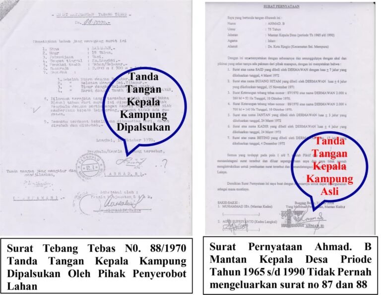 Rekayasa Surat Palsu Ratusan Hektar, Diduga DW alias Abun dkk, Kuasai Lahan Masyarakat Langkai Siak