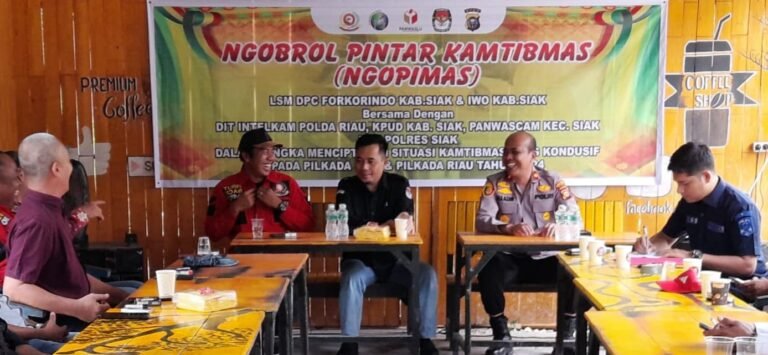 Dukung Pilkada Damai, DPC LSM FORKORINDO Kab.Siak dan IWO Kab Siak Bersama Dit Intelkam Polda Riau, Polres Siak, Gelar Acara “NGOPIMAS”