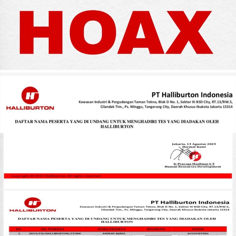 LSM-RSMBR – Masyarakat Diminta Waspada, Beredar Rekrutmen Mengatasnamakan PT. Halliburton Indonesia