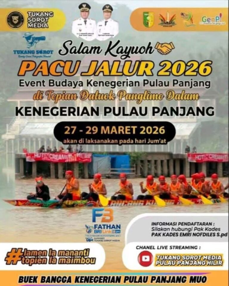 Festival Pacu Jalur Kenegerian Pulau Panjang Digelar 27–29 Maret 2026, Total Hadiah Rp30 Juta